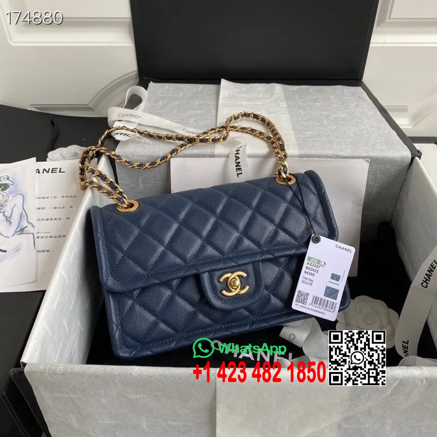 Chanel Mini Kabelka S Chlopní 25 Cm Zrnitá Teletina, Zlatá Kolekce Jaro/léto 2021, Tmavě Modrá