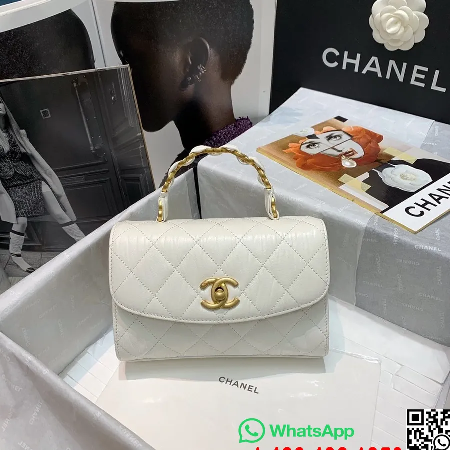 Bolso Chanel Cc Con Asa Envuelta En Cuero 20 Cm As2477 Piel De Cordero Herrajes Dorados Colección Primavera / Verano 2021, Blanc