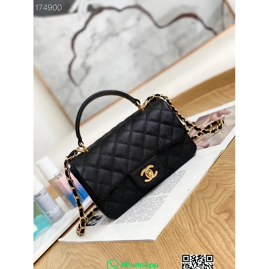 Bolsa Mensageiro Chanel 20cm As2431 Couro De Bezerro Granulado Ouro Hardware Coleção Primavera/verão 2021, Preto