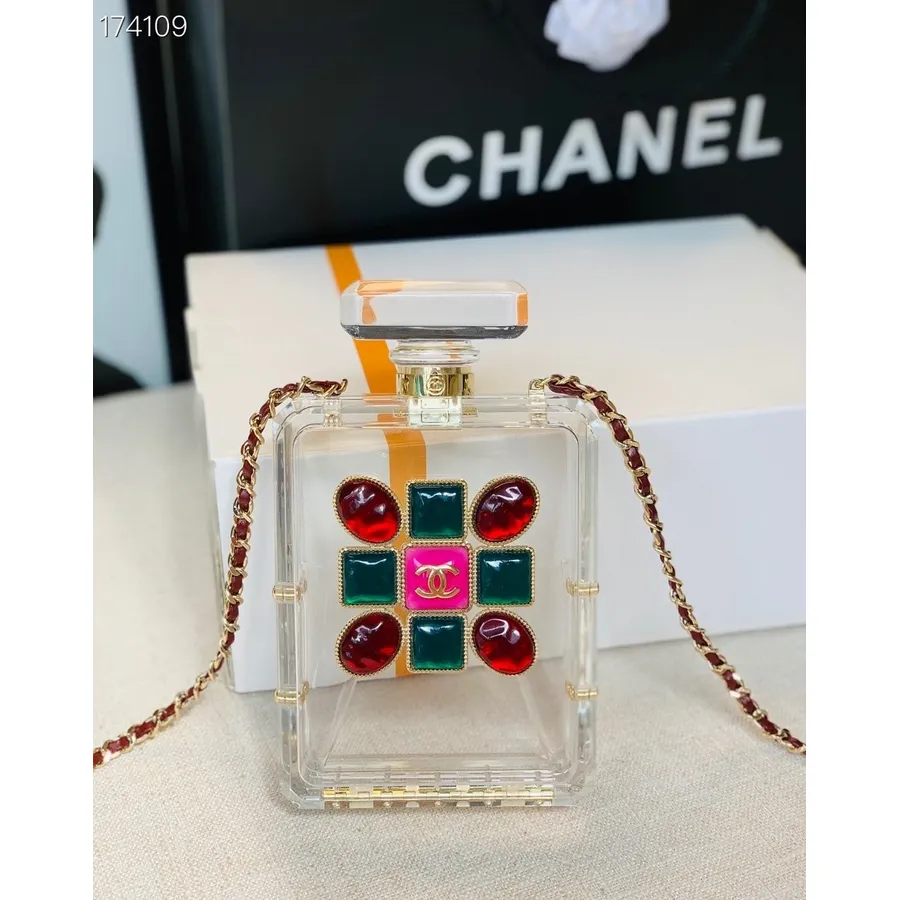 Chanel Cristal Perfume Minaudiere Plexiglass Bolsa De Noite Hardware Dourado Coleção Outono/inverno 2020, Transparente