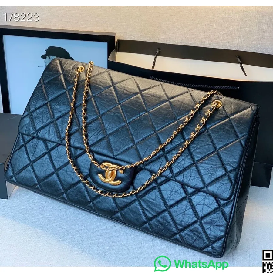 Sac De Voyage Chanel Xxl 53cm As99458 Matériel Doré Cuir De Veau Froissé Collection Automne/hiver 2020, Noir