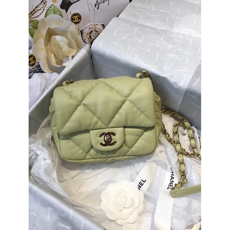 Geantă Chanel Bubble Cu Clapă 18 Cm Piele De Vițel Hardware Auriu Colecția Toamnă/iarna 2020, Verde