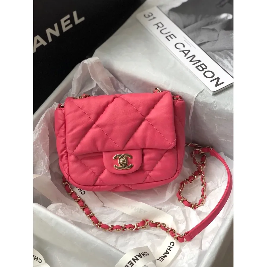 Geantă Chanel Bubble Cu Clapă 18 Cm Piele De Vițel Hardware Auriu Colecția Toamnă/iarna 2020, Roz