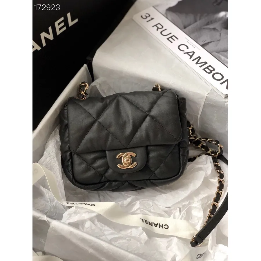 Geantă Chanel Bubble Cu Clapă 18 Cm Piele De Vițel Hardware Auriu Colecția Toamnă/iarna 2020, Negru