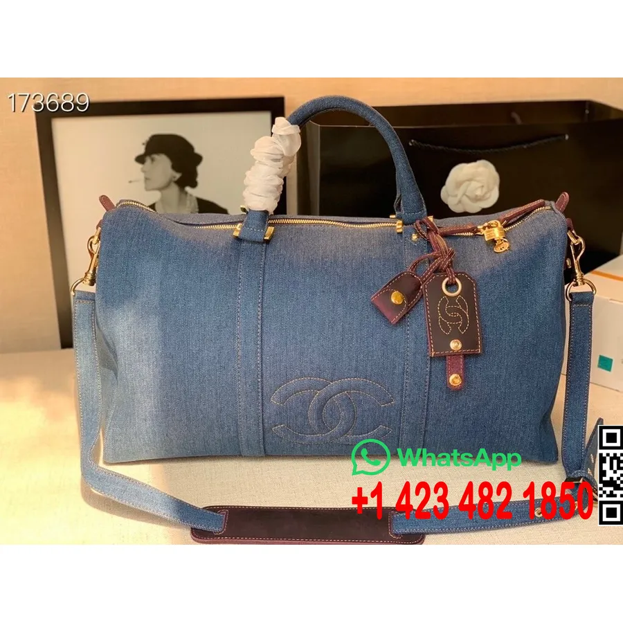 Chanel Denim Duffle Bag 48cm Zlatý Hardware Denim Plátno/telecí Kůže Kolekce Jaro/léto 2021, Modrá