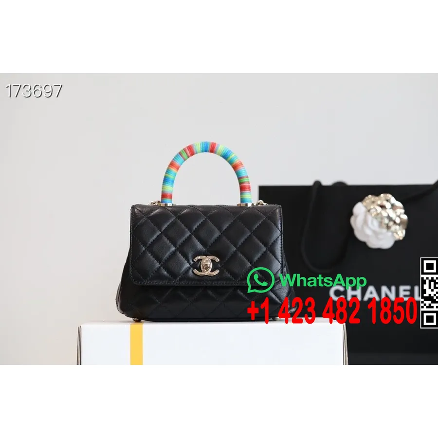 Chanel Mini Rainbow Coco Handle Bag 20cm Lambskin Leather Gold Hardware Spring/Summer 2021 Seasonal Collection,  Black