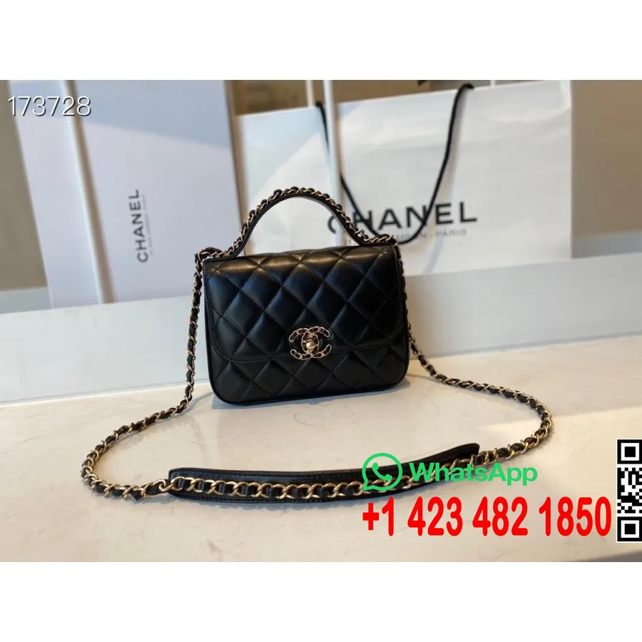 Sac à Rabat Chanel 20cm As0967 Cuir D'agneau Laqué Matériel Croisière Collection Saisonnière 2021, Noir