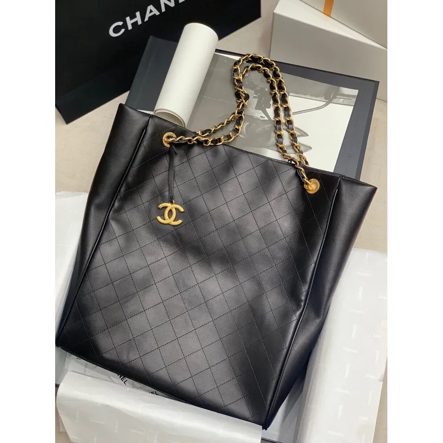 Bolso Tote Chanel 36cm Herrajes Dorados Piel De Becerro Colección Otoño/invierno 2020, Negro