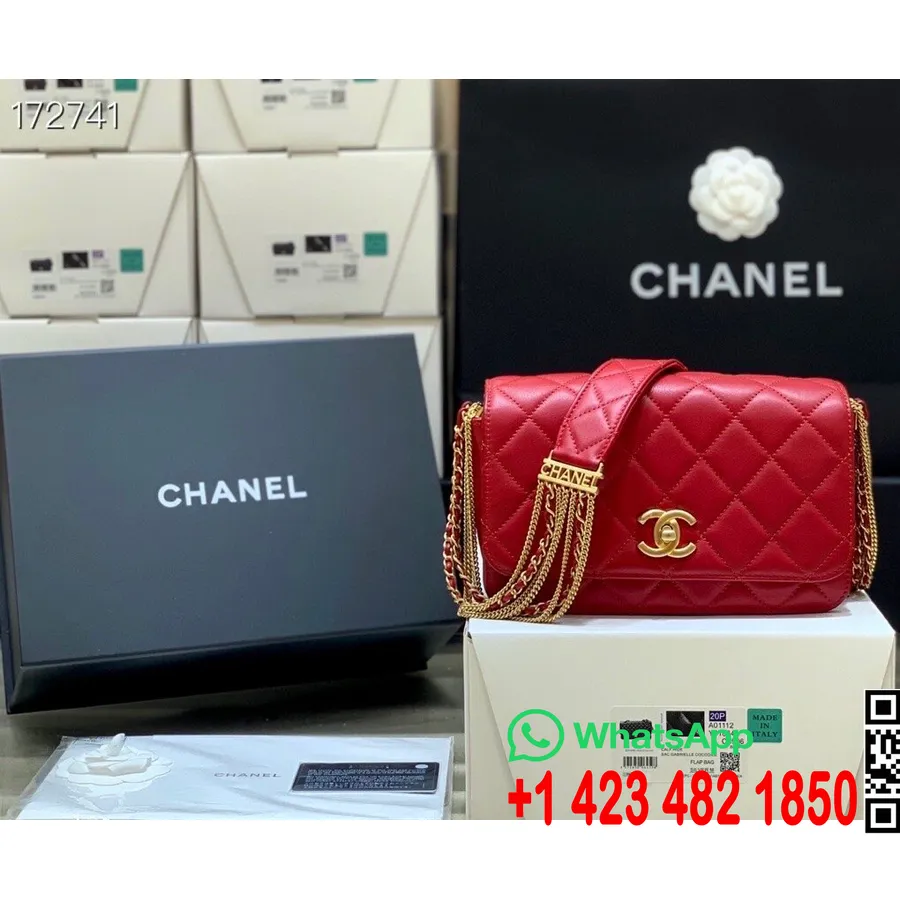 Сумка Chanel Jewel с клапаном из плетеной цепочки, 20 см, фурнитура из кожи ягненка, коллекция осень/зима 2020, красная