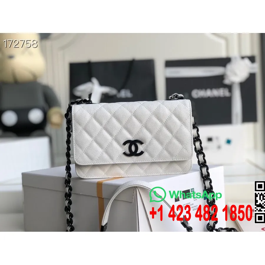 Chanel Woc Lake Logo çanta Havyar Taneli Dana Deri Lake Donanım Cruise 2021 Sezonluk Koleksiyon, Beyaz