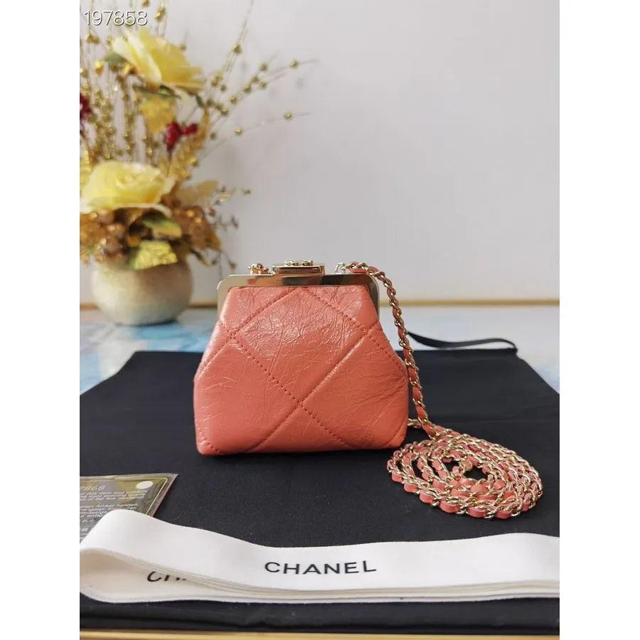 Sac Chanel Kiss Lock 12 Cm Matériel Doré Collection Saisonnière Croisière 2021, Pêche