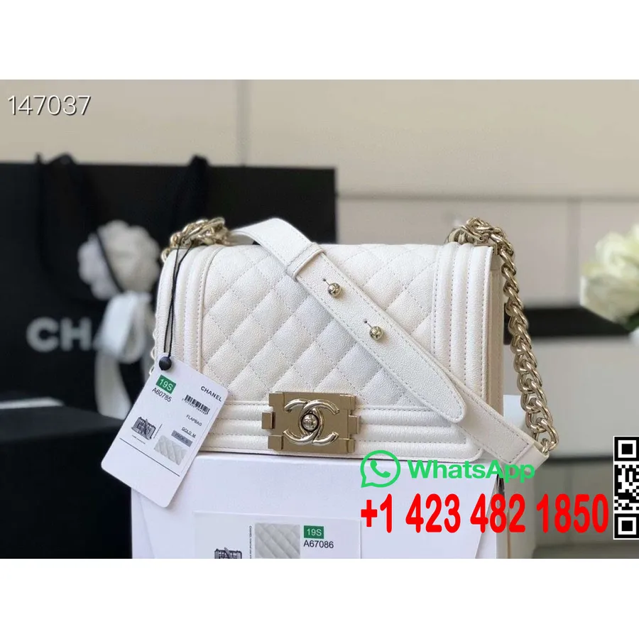 Sac Chanel Leboy 20cm Cuir Caviar Matériel Argenté Collection Printemps/été 2020, Blanc