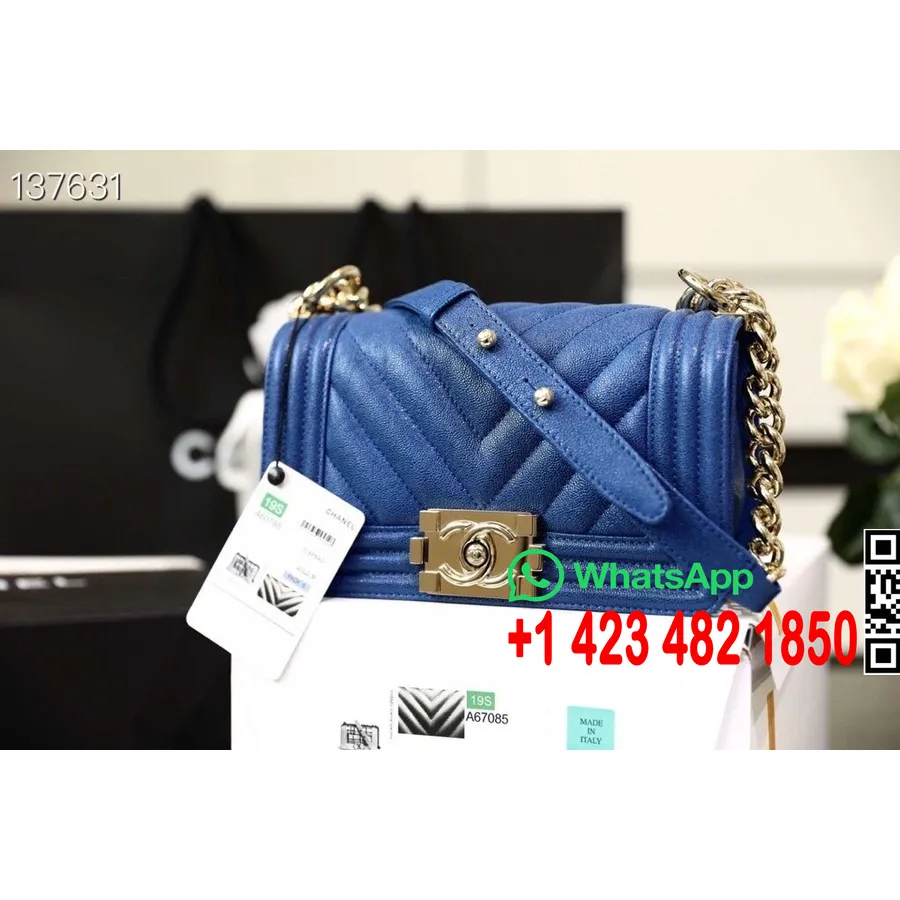 Chanel Chevron Leboy çanta 20cm Havyar Deri Altın Donanım İlkbahar/yaz 2020 Koleksiyonu, Elektrik Mavisi