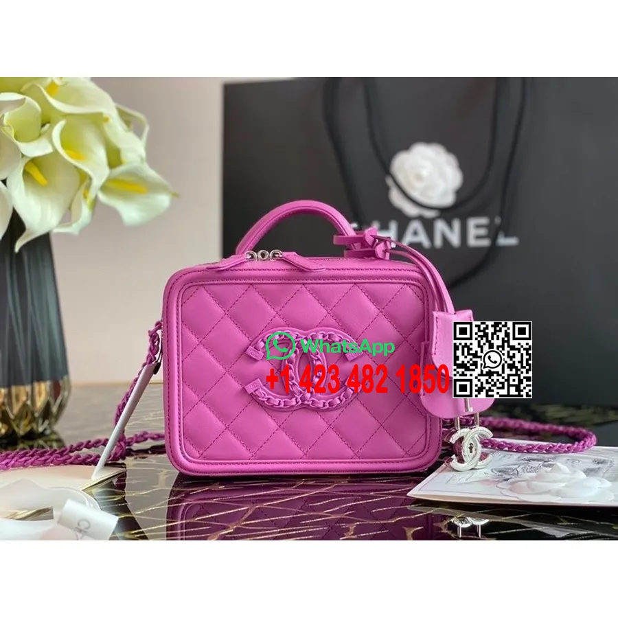 Chanel Cc Filigran Sminkväska Väska 18 Cm Ultramatt Hårdvara Kaviarläder Höst/vinter 2020 Kollektion, Rosa Rosa