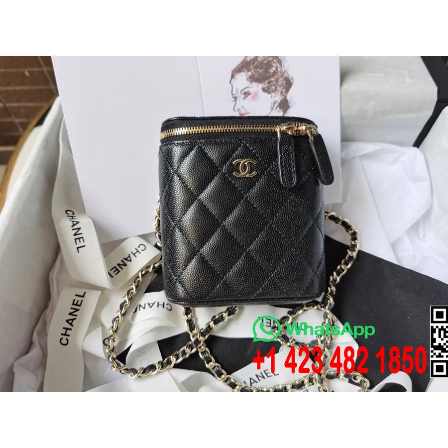 Chanel κάθετη τσάντα νεσεσέρ 12cm δέρμα χαβιάρι χρυσό υλικό συλλογή φθινόπωρο/χειμώνας 2020, μαύρο