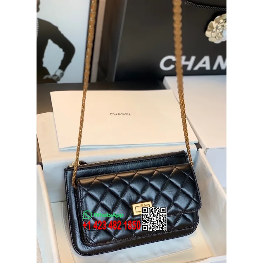 Chanel Reissue 2,55 Taška 22cm Jehněčí Kůže Zlatá Hardware Kolekce Podzim/zima 2020, černá