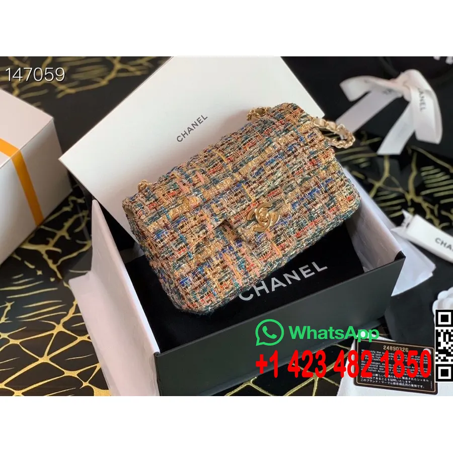 Chanel Mini Bolsa Com Aba 20cm Tweed/couro De Pele De Cordeiro Coleção Outono/inverno 2019, Bege/multi