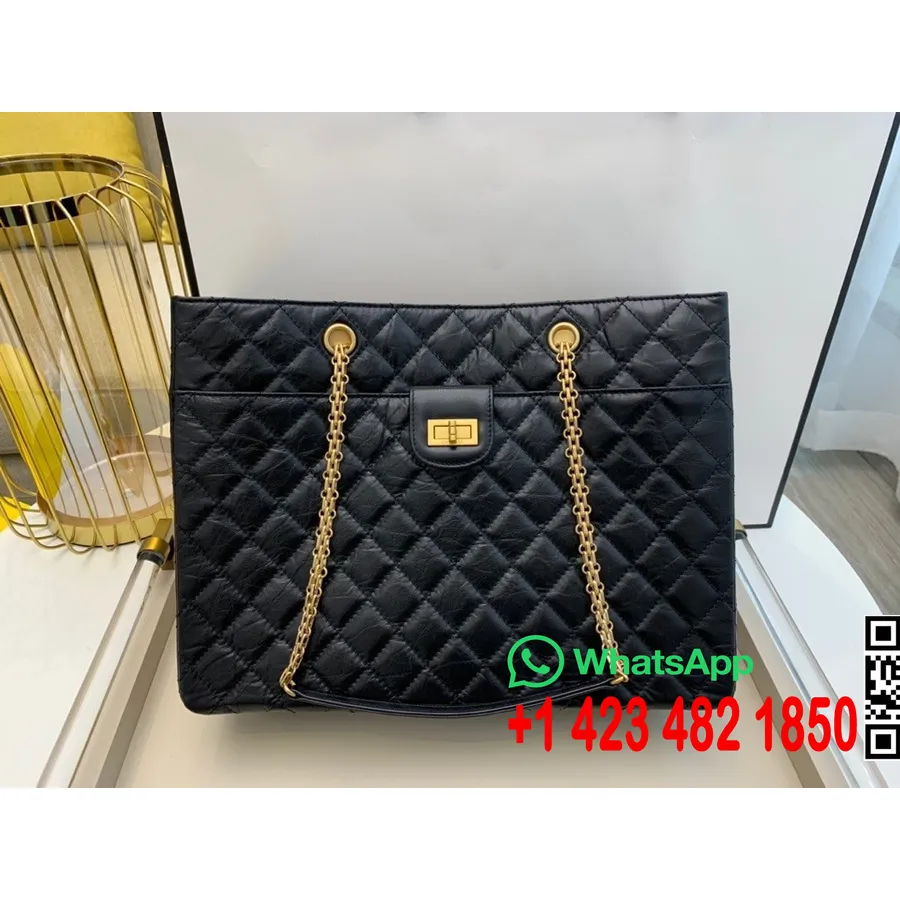 Geantă Tote Chanel Reissue 2.55 35 Cm Hardware Auriu Piele De Vițel învechită Colecția Toamnă/iarna 2020, Negru