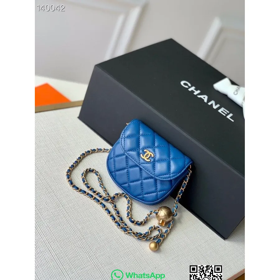 Chanel Mini Deréktáska Bájlánccal 10 Cm Báránybőr Arany Hardver 2020 őszi/téli Kollekció, Kék