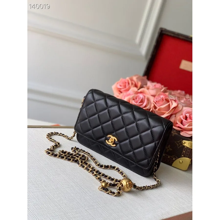 Bolsa Chanel Woc Com Corrente Charmosa 20cm Couro De Cordeiro Prata Hardware Coleção Outono/inverno 2020, Preta