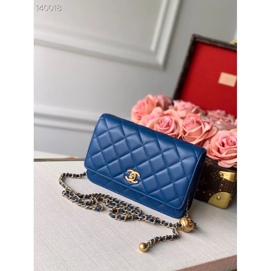 Bolsa Chanel Woc Com Corrente Charmosa 20cm Couro Pele De Cordeiro Prata Hardware Coleção Outono/inverno 2020, Azul