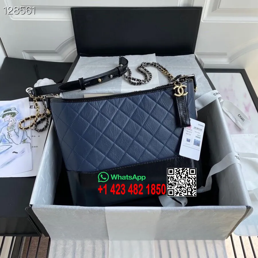 Chanel Gabrielle Grand Sac Hobo 28cm Cuir De Veau Collection Automne/hiver 2017, Bleu/noir