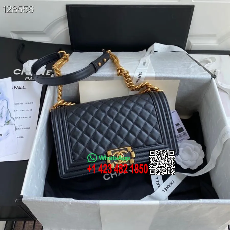 Sac Chanel Leboy 25cm Cuir D'agneau Matériel Doré Collection Automne/hiver 2020, Noir