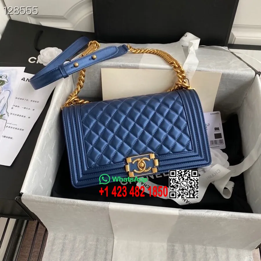 Sac Chanel Leboy 25cm Cuir D'agneau Matériel Doré Collection Automne/hiver 2020, Bleu Foncé