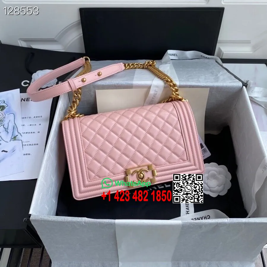 Sac Chanel Leboy 25cm Cuir D'agneau Matériel Doré Collection Automne/hiver 2020, Rose