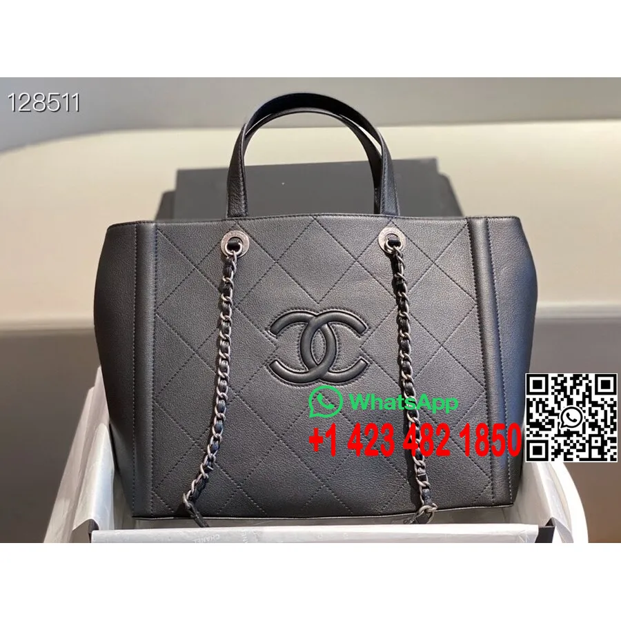 Sacola De Compras Chanel 40 Cm A57890 Couro De Bezerro Coleção Outono / Inverno 2018, Preto