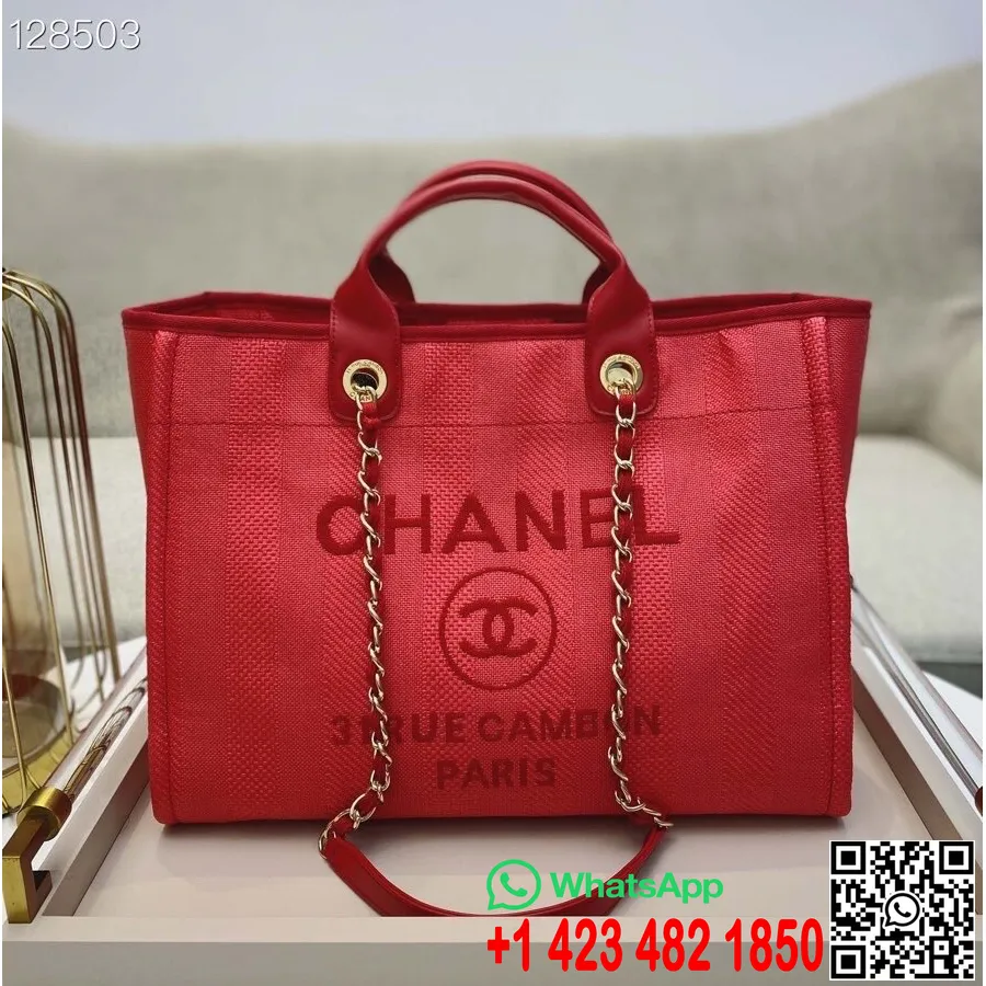 Chanel Deauville Cabas 40cm Sac En Toile A066941 Collection Automne/hiver 2020, Rouge