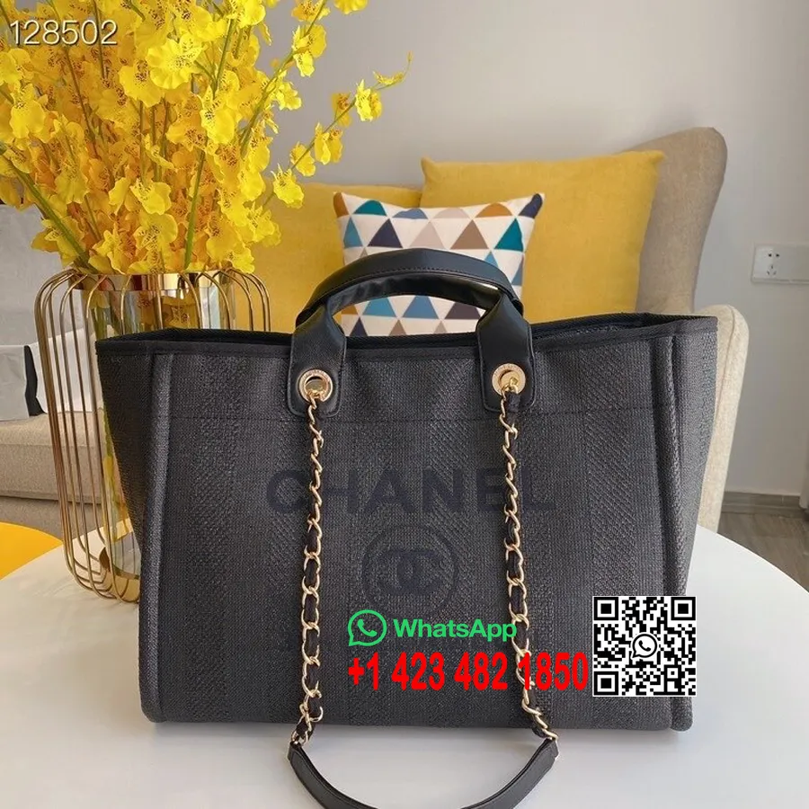 Chanel Deauville Cabas 36cm Sac En Toile A066941 Collection Automne/hiver 2020, Noir