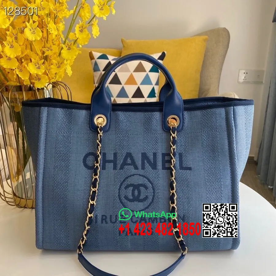 Chanel Deauville Cabas 36cm Sac En Toile A066941 Collection Automne/hiver 2020, Bleu