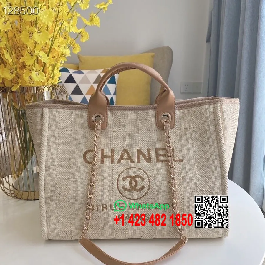 Chanel Deauville Tote 36 Cm Lerretsveske A066941 Høst/vinter 2020 Kolleksjon, Beige