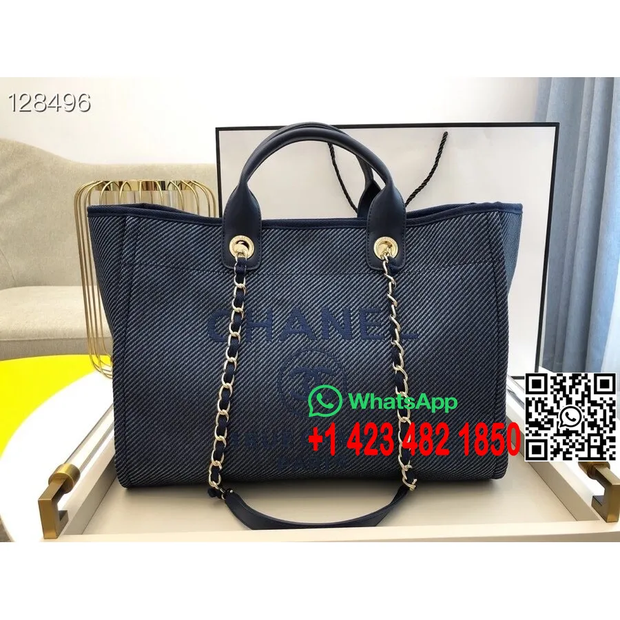 Bolso Tote Chanel Deauville De Lona De 36 Cm A066941 Colección Otoño/invierno 2020, Azul Oscuro