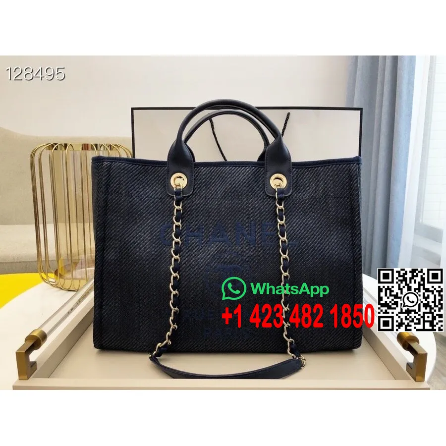 Chanel Deauville Tote 40 Cm Lerretsveske A066941 Høst/vinter 2020 Kolleksjon, Mørkeblå