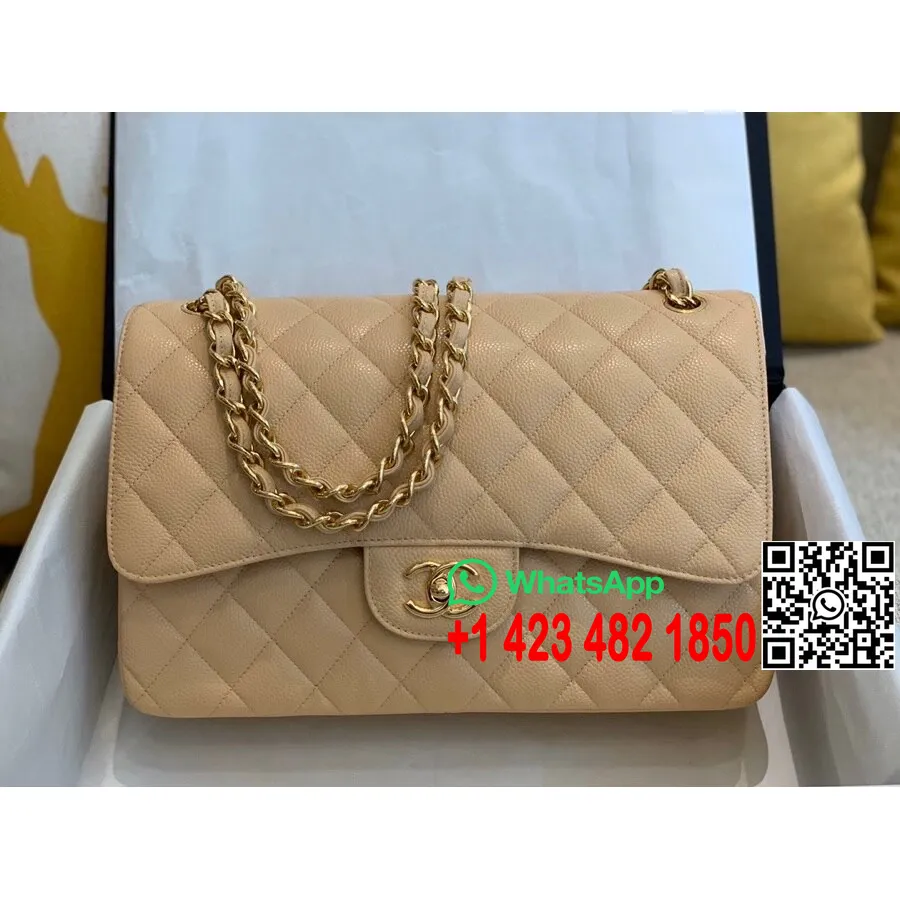 Chanel Klassische Jumbo-Tasche Mit Klappe 58600, 30 Cm, Goldene Hardware, Lammleder, Herbst-/Winterkollektion 2020, Aprikose