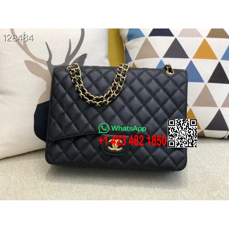 Chanel Maxi Flap Bag 33cm 58601 χαβιάρι δέρμα χρυσό υλικό συλλογή φθινόπωρο/χειμώνας 2020, μαύρο