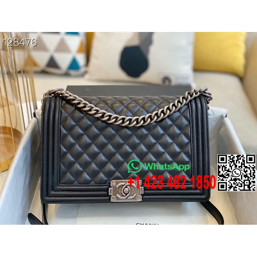 Sac Chanel Leboy 28cm A092193 Cuir D'agneau Matériel Argenté Vieilli Collection Automne/hiver 2020, Noir