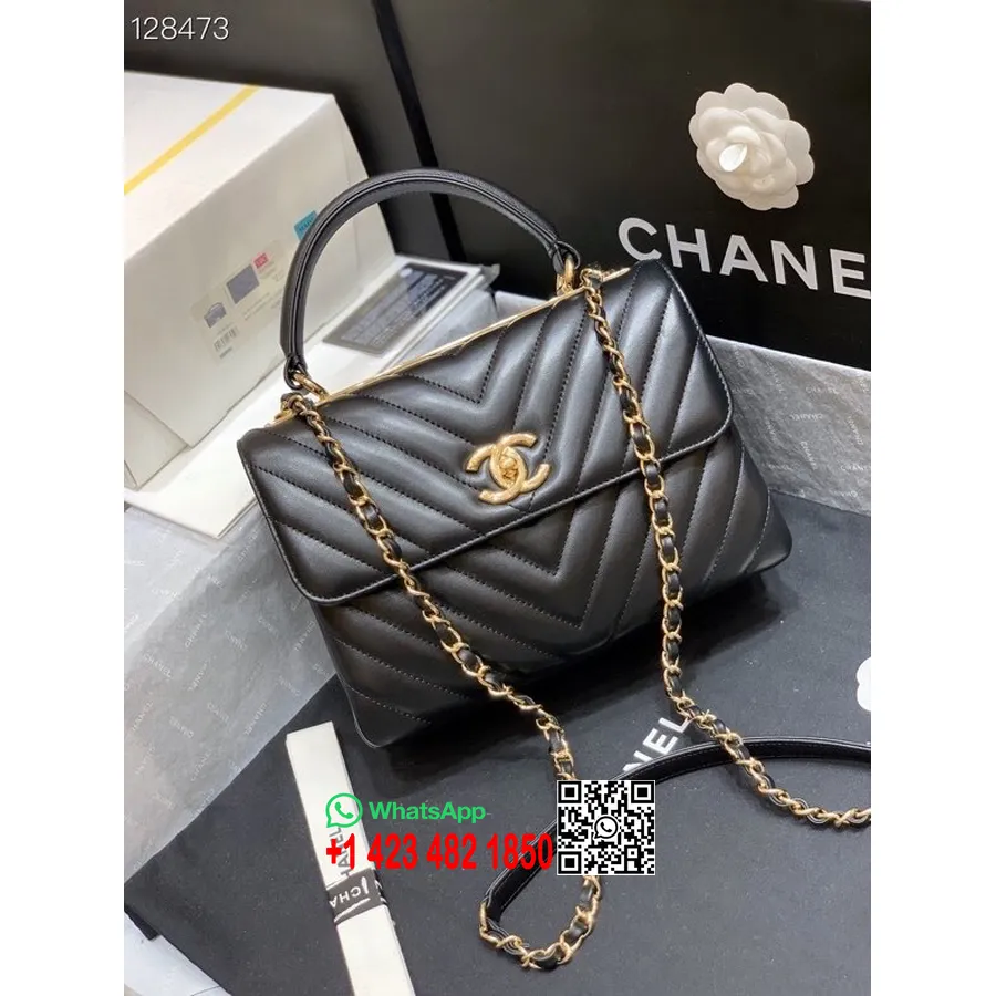 Chanel Chevron Trendy Cc çanta 25cm Altın Donanım Kuzu Deri Deri İlkbahar/yaz 2020 Koleksiyonu, Siyah