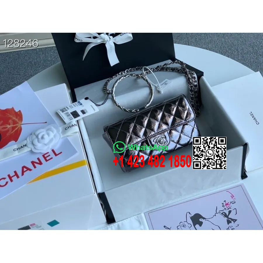 Chanel чанта с кръгла дръжка 18 см състарен златен хардуер от козя кожа колекция пролет/лято 2020, калай