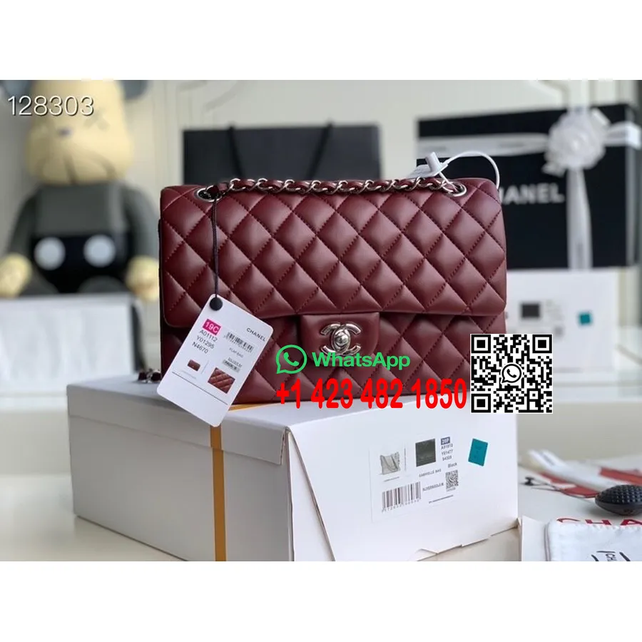 Chanel Klassieke Flaptas 25cm Zilveren Hardware Lamsleer Herfst/winter 2020 Collectie, Bordeaux