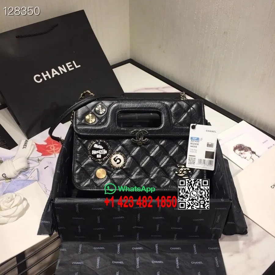 Chanel Charms Rokturis Bagāžas Soma 28cm Jērādas ādas 2020 Rudens/ziemas Kolekcija, Melna