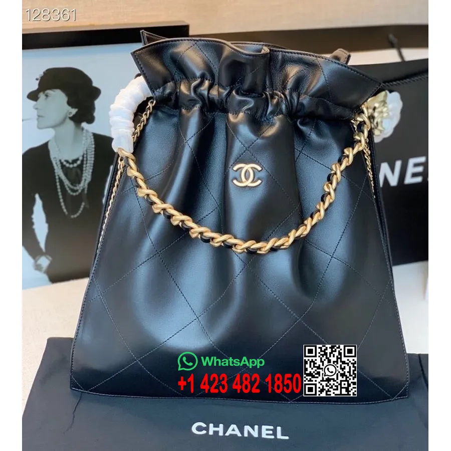 Chanel Buzgülü Alışveriş çantası 40cm Kuzu Derisi Altın Donanım Sonbahar/kış 2020 Koleksiyonu, Siyah