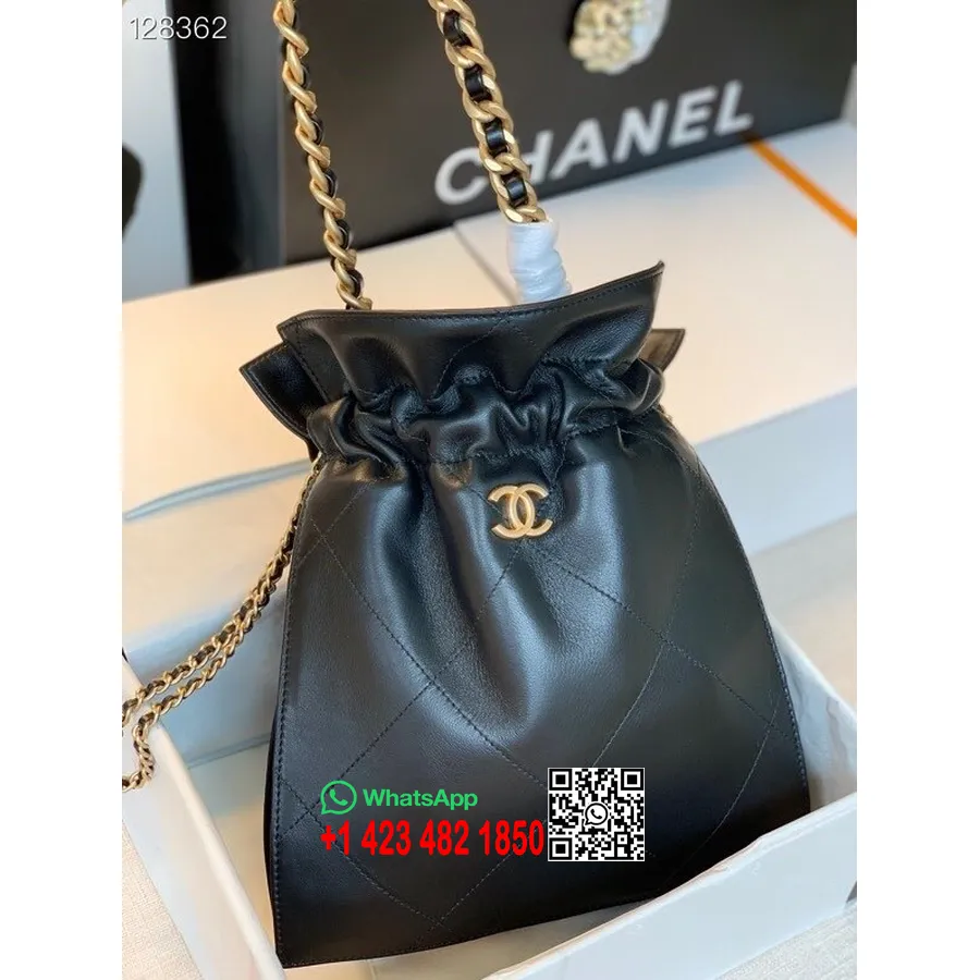 Bolso Shopping Chanel Con Cordón 30 Cm Piel De Cordero Herrajes Dorados Colección Otoño/invierno 2020, Negro