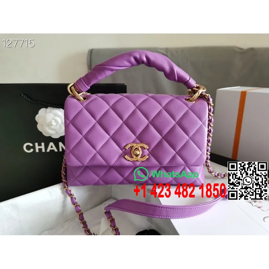 Chanel Kapaklı çanta 25cm Altın Donanım Kuzu Deri Sonbahar/kış 2020 Koleksiyonu, Mor