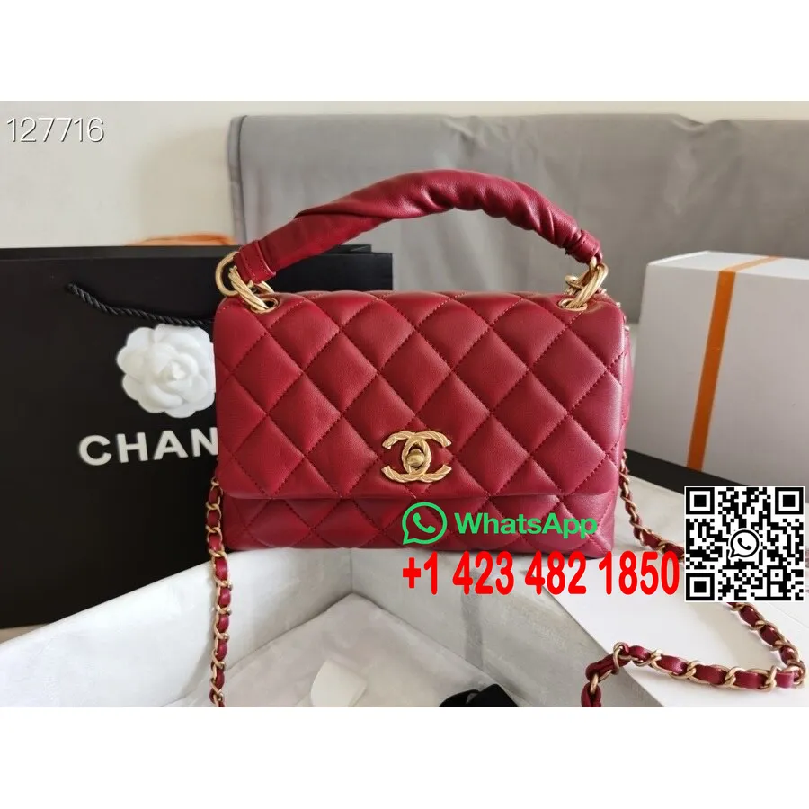 Chanel Flap çanta 25cm Altın Donanım Kuzu Deri Sonbahar/kış 2020 Koleksiyonu, Bordo