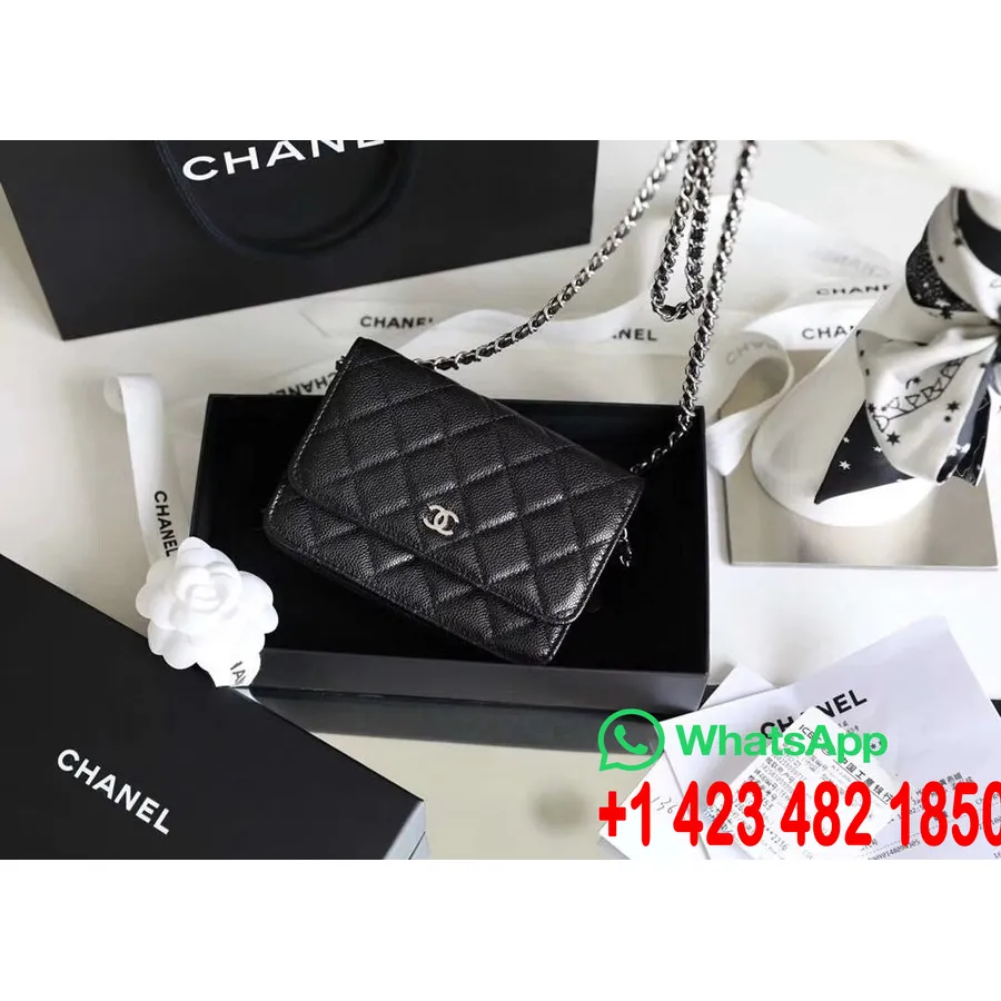 Мини-сумка Chanel WOC 15см из черной кожи с серебристой фурнитурой, коллекция осень/зима 2020, черный