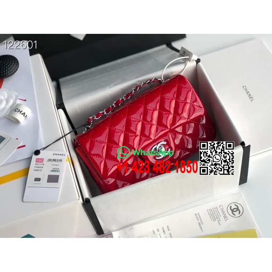 Chanel Classic Flap Bag 20cm Silver Hardware Patent Leather Spring/Summer 2020 Collection, Red