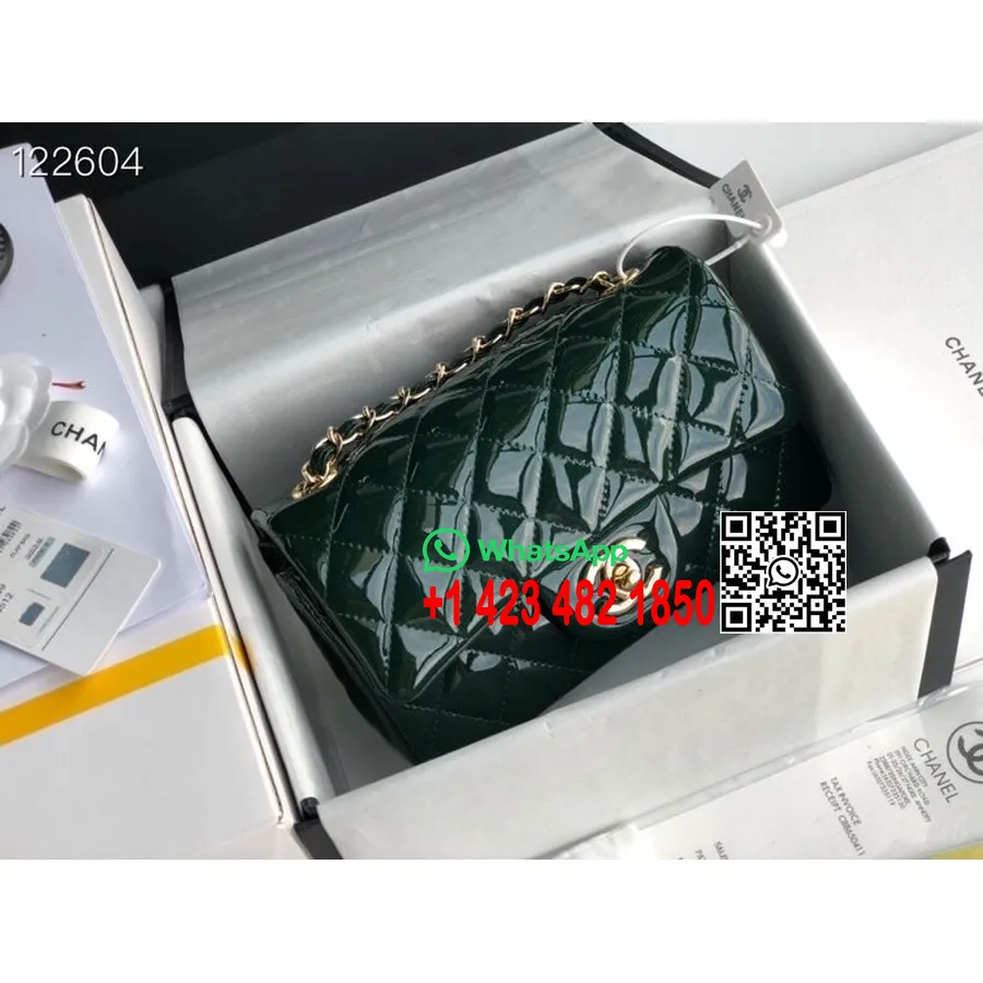 Chanel Classic Flap Bag 20cm Gold Hardware Patent Leather Spring/Summer 2020 Collection, Dark Green